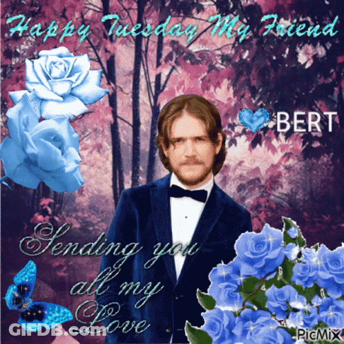 A Happy Tuesday My Friend Greeting Card With A Man In A Tuxedo GIF