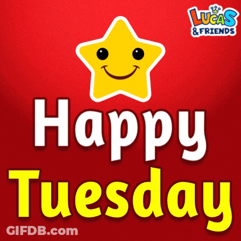 A Happy Tuesday Sign With A Yellow Star GIF