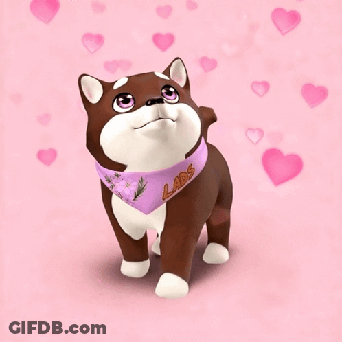A Happy Valentine 'S Day Card With A Dog Wearing A Purple Bandana GIF