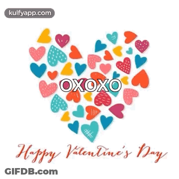 A Happy Valentine 'S Day Card With A Heart Made Of Hearts And The Name Oxoxo GIF