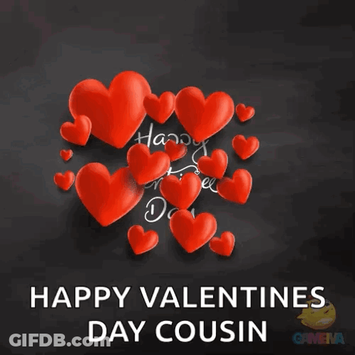 A Happy Valentine 'S Day Card With Red Hearts And The Words Happy Valentine 'S Day Cousin GIF
