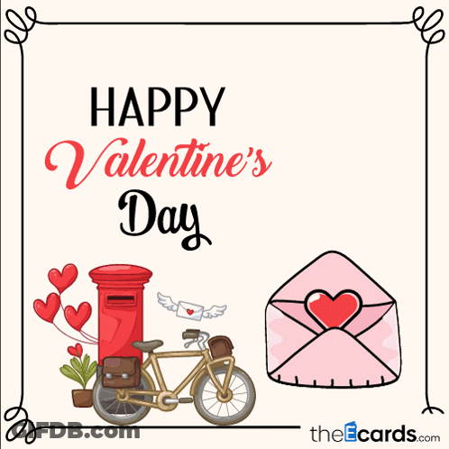 Valentine's Day Card With Bicycle And Hearts GIF