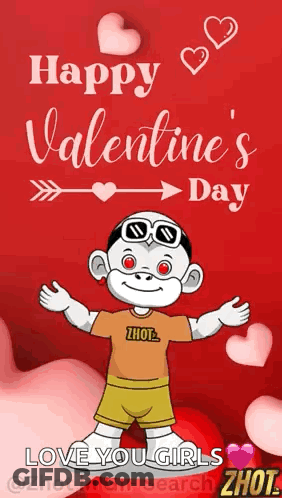 A Happy Valentine 'S Day Greeting Card With A Cartoon Character GIF