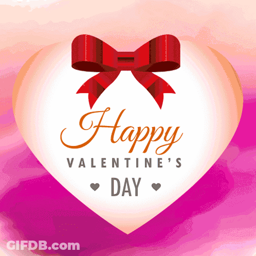 A Happy Valentine 'S Day Greeting Card With A Heart And A Red Bow GIF