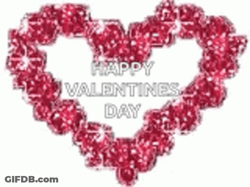 A Happy Valentine 'S Day Greeting Card With A Heart Made Of Red Hearts GIF
