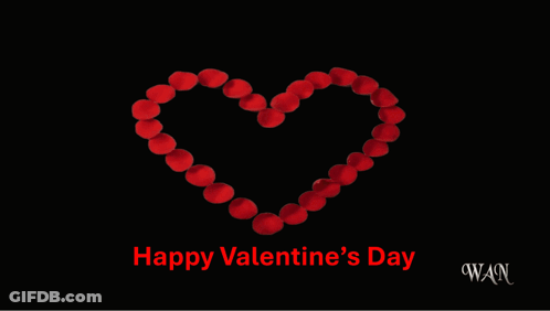 A Happy Valentine 'S Day Greeting Card With A Heart Made Of Rose Petals GIF