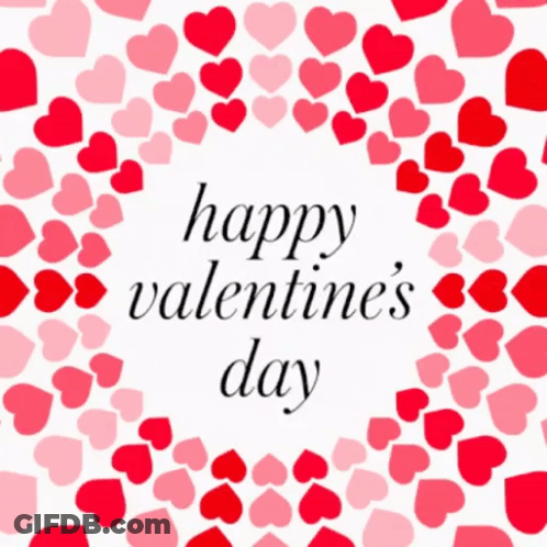 A Happy Valentine 'S Day Greeting Card With Hearts In A Circle GIF