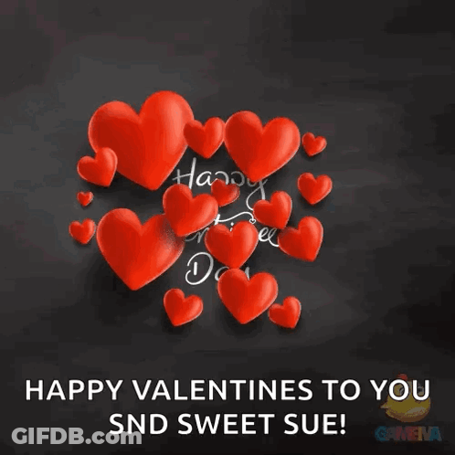 A Happy Valentine 'S Day Greeting Card With Red Hearts GIF