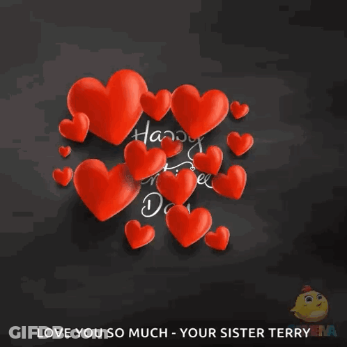A Happy Valentine 'S Day Greeting Card With Red Hearts GIF