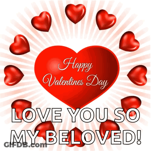 A Happy Valentine 'S Day Greeting Card With Red Hearts Around A Red Heart GIF