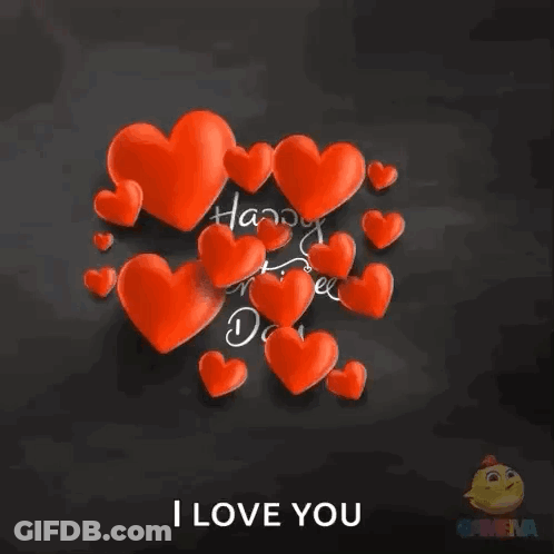 A Happy Valentine 'S Day Greeting Card With Red Hearts GIF