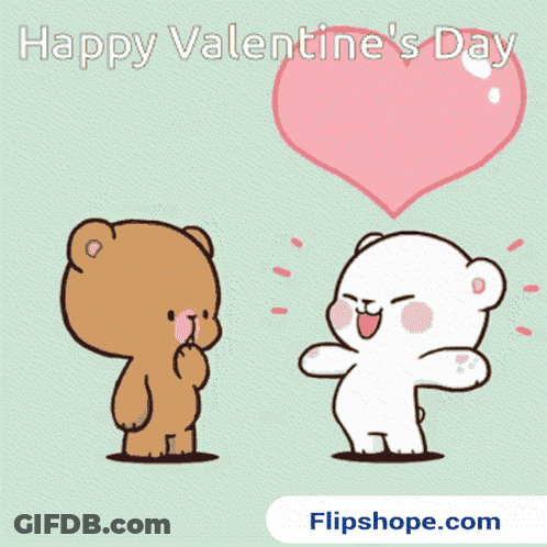 A Happy Valentine 'S Day Greeting Card With Two Teddy Bears And A Heart GIF