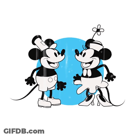A Happy Valentines Day Greeting Card With Mickey Mouse And Minnie Mouse GIF