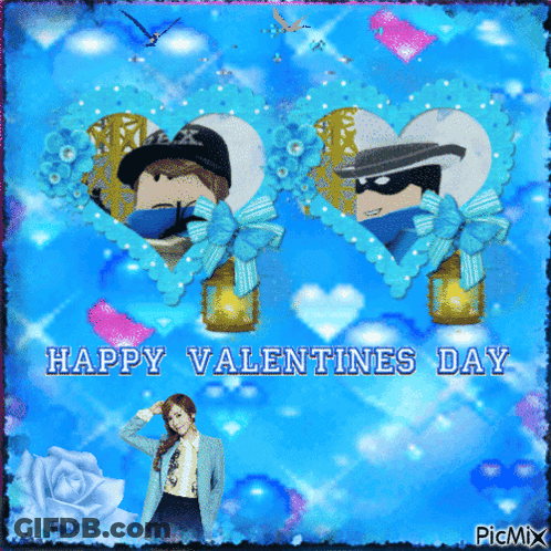A Happy Valentines Day Greeting Card With Two Hearts GIF