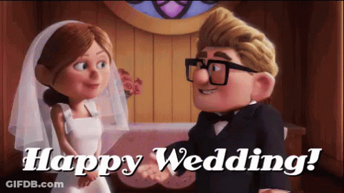 A Happy Wedding Greeting Card With A Bride And Groom In A Church GIF