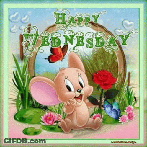 A Happy Wednesday Card With A Cartoon Mouse GIF