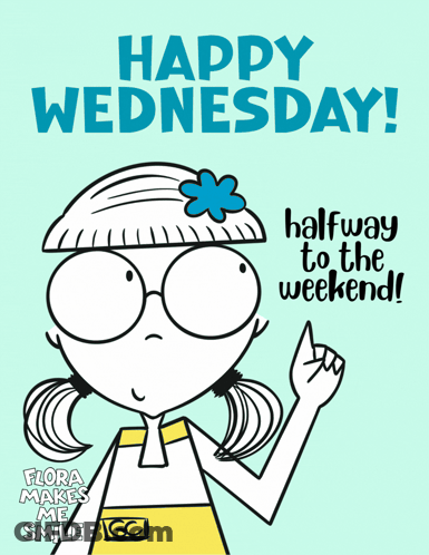 A Happy Wednesday Greeting Card With A Cartoon Girl GIF