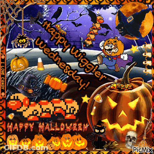 A Happy Wednesday Greeting Card With A Mario Pumpkin GIF