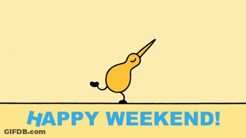 A Happy Weekend Greeting Card With A Yellow Kiwi GIF