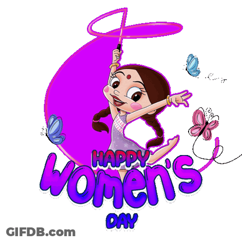 A Happy Women 'S Day Greeting Card With A Cartoon Girl On It GIF