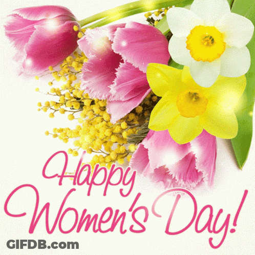 A Happy Women 'S Day Greeting Card With Flowers GIF