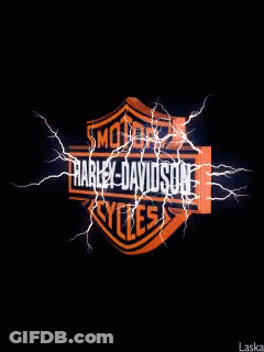 A Harley Davidson Logo With Lightning Behind It GIF