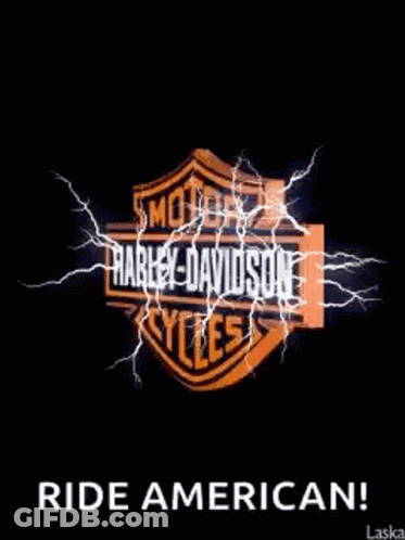 A Harley Davidson Logo With Lightning Bolts Around It GIF