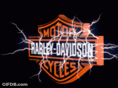 A Harley Davidson Logo With Lightning Bolts Coming Out Of It GIF
