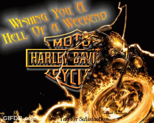 A Harley Davidson Motorcycle With Flames Surrounding It GIF
