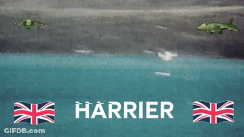 A Harrier Jet Is Flying Over The Ocean GIF