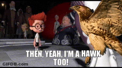A Hawk Is Standing Next To A Boy With The Words Then Yeah I 'M A Hawk Too GIF
