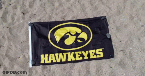 A Hawkeyes Flag Is Laying On The Sand GIF