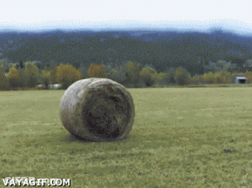 A Hay Bale In A Field With The Website Vayagif.com GIF
