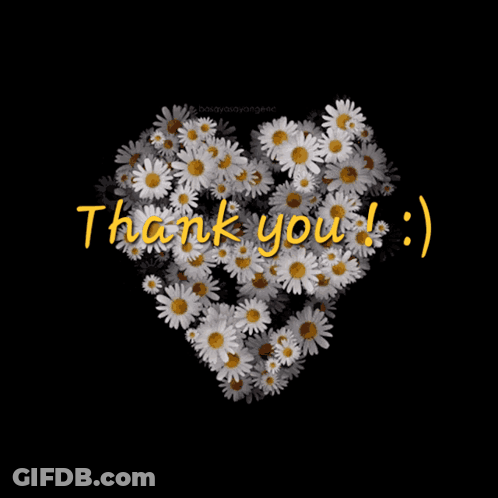 A Heart Made Of Daisies With The Words Thank You On It GIF