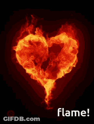 A Heart Made Of Flames With The Words Flame Written Below It GIF