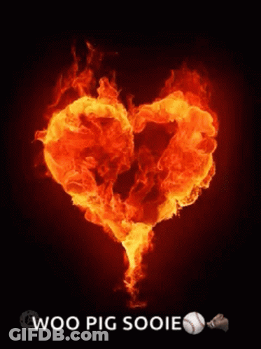 A Heart Made Of Flames With The Words Woo Pig Sooie GIF