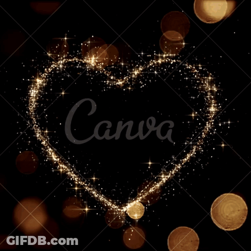 A Heart Made Of Gold Sparkles On A Black Background With The Word Canva At The Bottom GIF