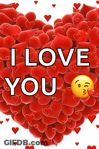 A Heart Made Of Red Hearts With The Words `` I Love You '' And A Kissing Emoji . GIF