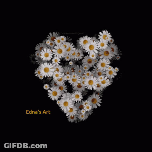 A Heart Made Out Of Daisies With Edna 'S Art Written On The Bottom GIF