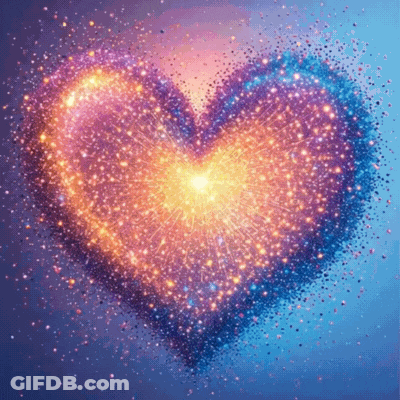 A Heart Made Out Of Sparkles On A Blue Background GIF