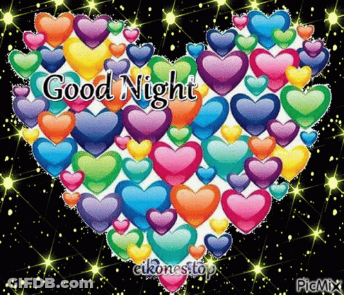 A Heart Made Up Of Colorful Hearts With The Words Good Night Written On It GIF