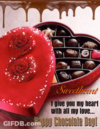 A Heart Shaped Box Of Chocolates With The Words Sweetheart I Give You My Heart With All My Love GIF