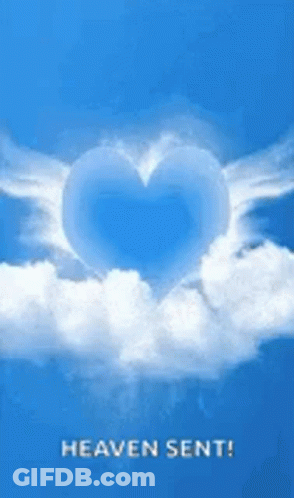 A Heart Shaped Cloud In The Sky With The Words `` Heaven Sent '' Below It . GIF