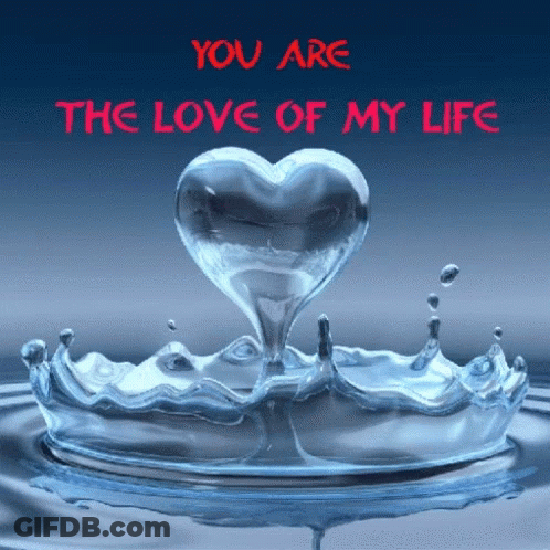 A Heart Shaped Drop Of Water With The Words " You Are The Love Of My Life " Above It GIF