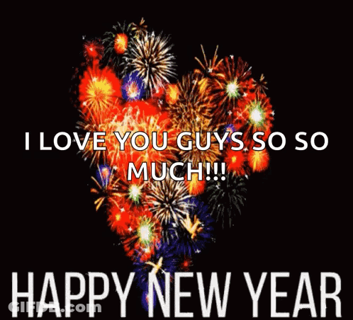 A Heart Shaped Fireworks Display With The Words " I Love You Guys So So Much !!! " GIF