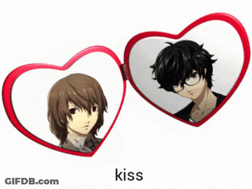 A Heart Shaped Mirror With A Picture Of A Boy And A Girl On It GIF