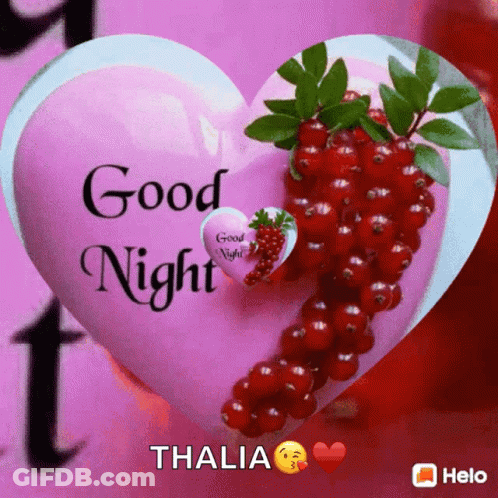A Heart Shaped Pillow With Berries And A Strawberry Says Good Night Thalia GIF
