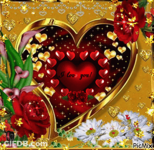 A Heart Surrounded By Hearts And Flowers With The Words I Love You On It GIF