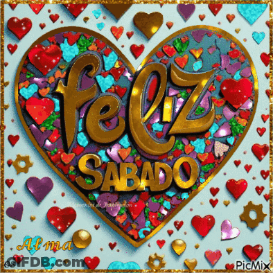 A Heart Surrounded By Hearts And The Words Feliz Sabado GIF