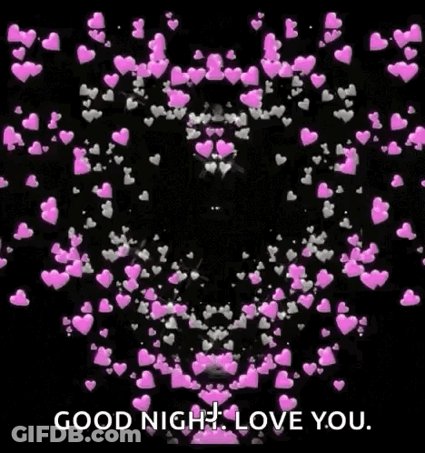 A Heart Surrounded By Pink Hearts On A Black Background And The Words `` Good Night , Love You '' . GIF
